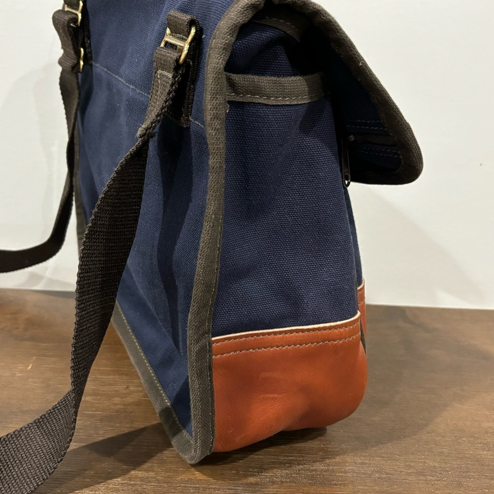 Duluth Pack Field Satchel Blue Canvas Brown Leather Trim Messenger Crossbody - Picture 6 of 11